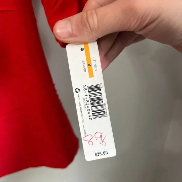 New Directions Womens Red Knit Tunic Pleated Geranium Blouse Sz Small 3/4 Sleeve - Picture 6 of 7